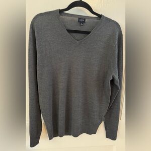 J. Crew Men's Wool Blend Dark Gray V-Neck Sweater Size Large